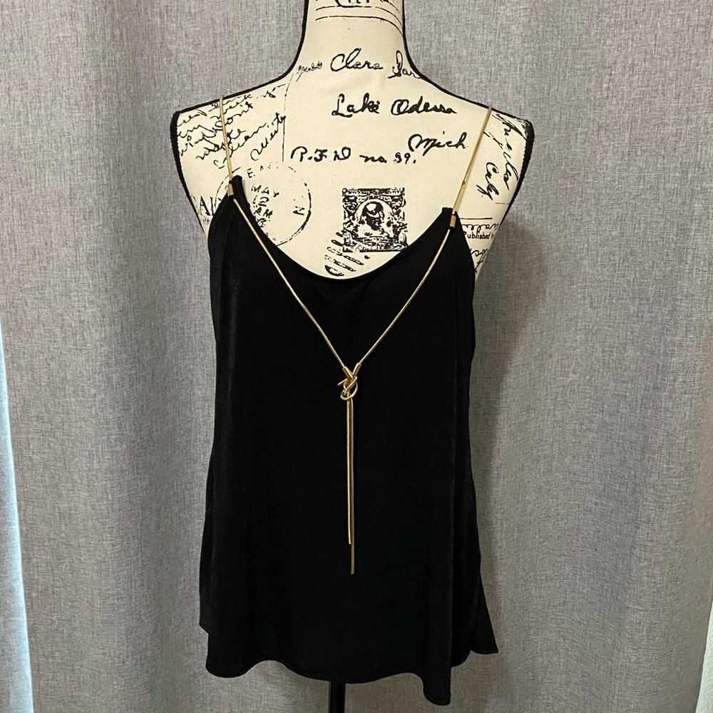 Soft black adjustable tank with gold rope strap